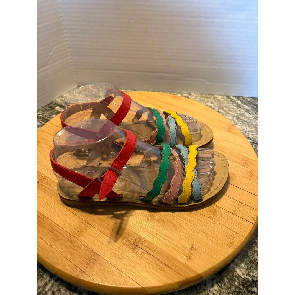 Mini Boden Girls Rainbow Wavy Scalloped Strap Leather Sandals EU 37 Multi-Color